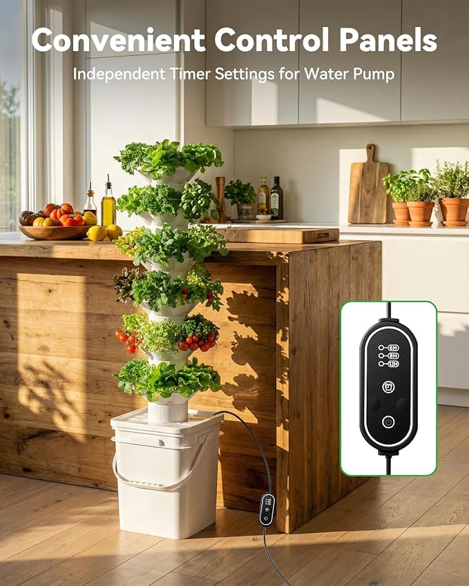 Vertical Hydroponics Growing System Kit, Indoor Outdoor Gardening System Kits, Herb & Fruits Growing Hydroponic Tower, 6 Layers (36 Pods)