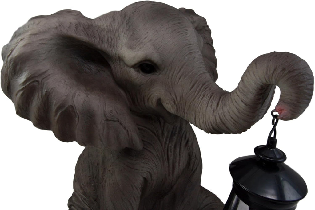 Ebros Safari Savanna Wildlife Animal Melee Adorable Pachy Elephant Statue Home Patio Decor Figurine with Solar LED Light Lantern Lamp 13.75" H Guest Greeter Courtesy Light Path Lighter Sculpture