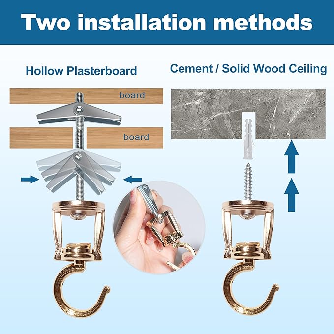 ONIKK Ceiling Hooks for Hanging Plants (4 PCS Gold), Heavy Duty Metal Plant Hooks, Screw in Hooks for Hanging Birdfeeders, Lamps, Planters, Indoor Outdoor Wall Baskets Hooks up to 33 lbs