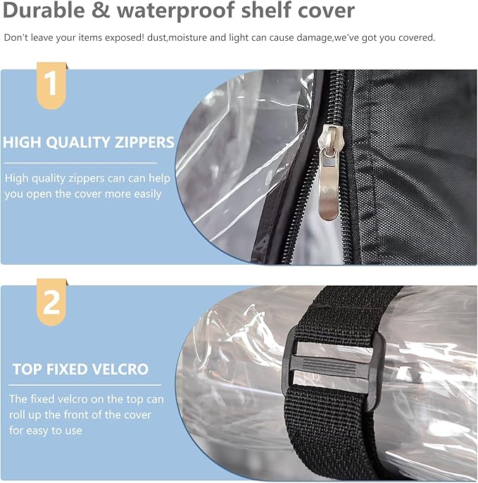 Waterproof Shelf Cover,Outdoor 600D Heavy Duty Dustproof Storage Shelves Cover,60''x18''x72'' Shelf Covers for Wire Shelving with Zippers,Storage Rack Covers with Clear Front