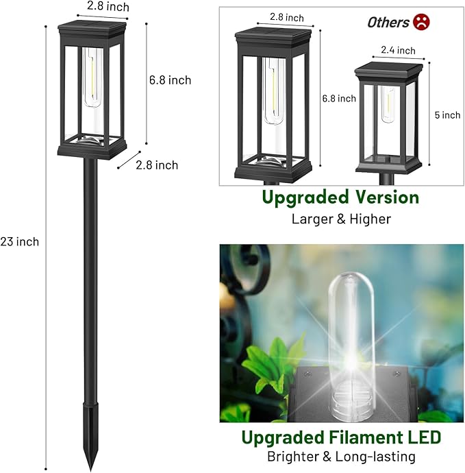 BesLowe Upgraded Solar Pathway Lights Outdoor, 12-Pack Large LED Solar Light Outdoor Waterproof, Super Bright Outside Lights for Yard, Sun-Powered Landscape Lighting for Garden Walkway, Cool White
