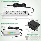 Ultrasonic Mist Maker 12 Head,Add Replacement Atomizer Heads,400W Power Water Proof Ultrasonic Mister,Ultrasonic Fog Humidifier with Float,for Vegetable Preservation,Landscape, Halloween,etc