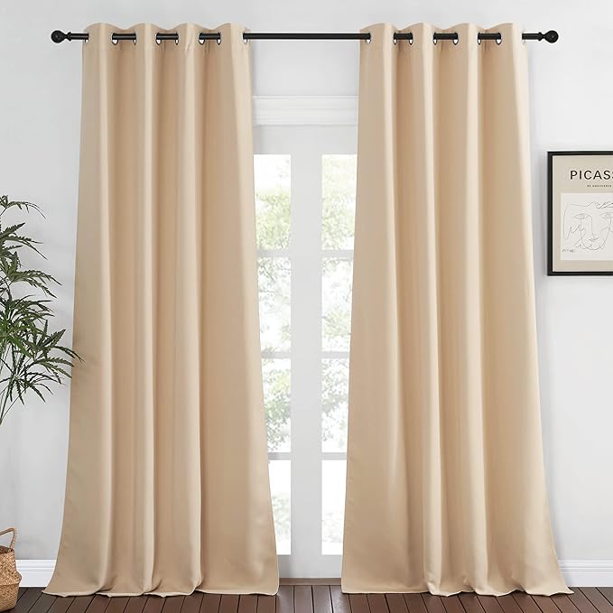 NICETOWN Blackout Curtains & Drapes for Living Room - Grommet Window Treatment Thermal Insulated Solid Sound Reducing Drapes for Bedroom (Biscotti Beige, 1 Panel, W52 x L90)