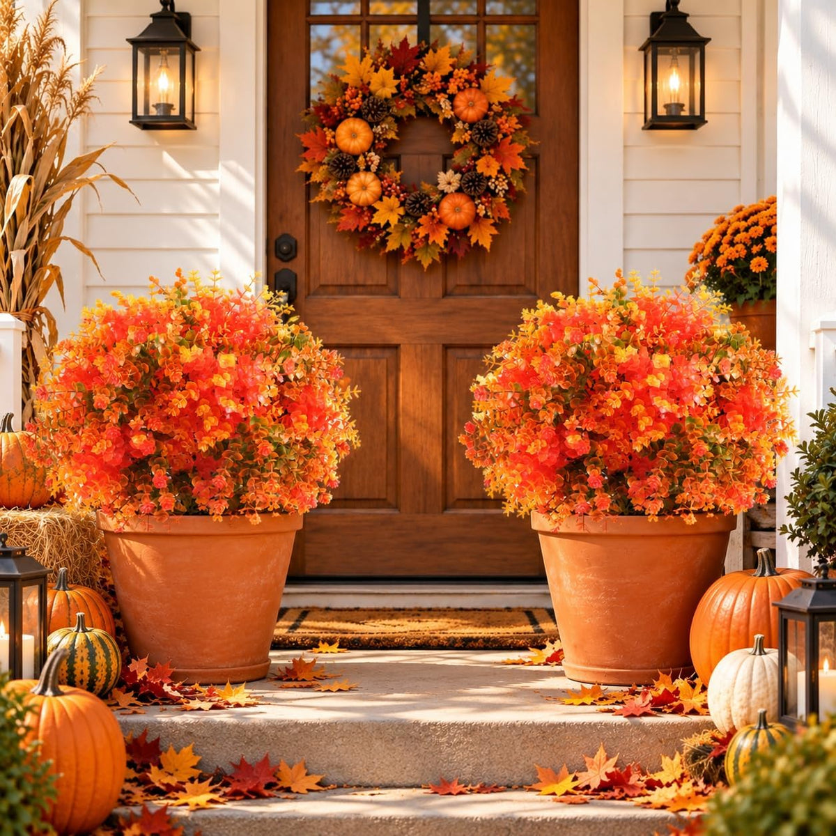 27.5" artificial topiary ball trees w/stake for fall, main product view