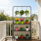 sorcedas plant stand outdoor indoor 3 tier metal shown in use