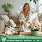 Set of 2-8 Inch Hanging Planters for Indoor Plants with Self-Watering Includes Hanging Pots for Plants, Outdoor Hanging Plant Pot with Drainage, and 2 Types of Hanging Baskets Hangers (Green)