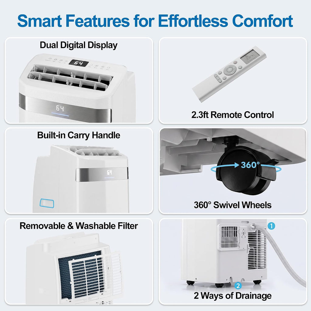 uthfy 12,000 btu portable air conditioners, 4-in-1 portable, front angle view