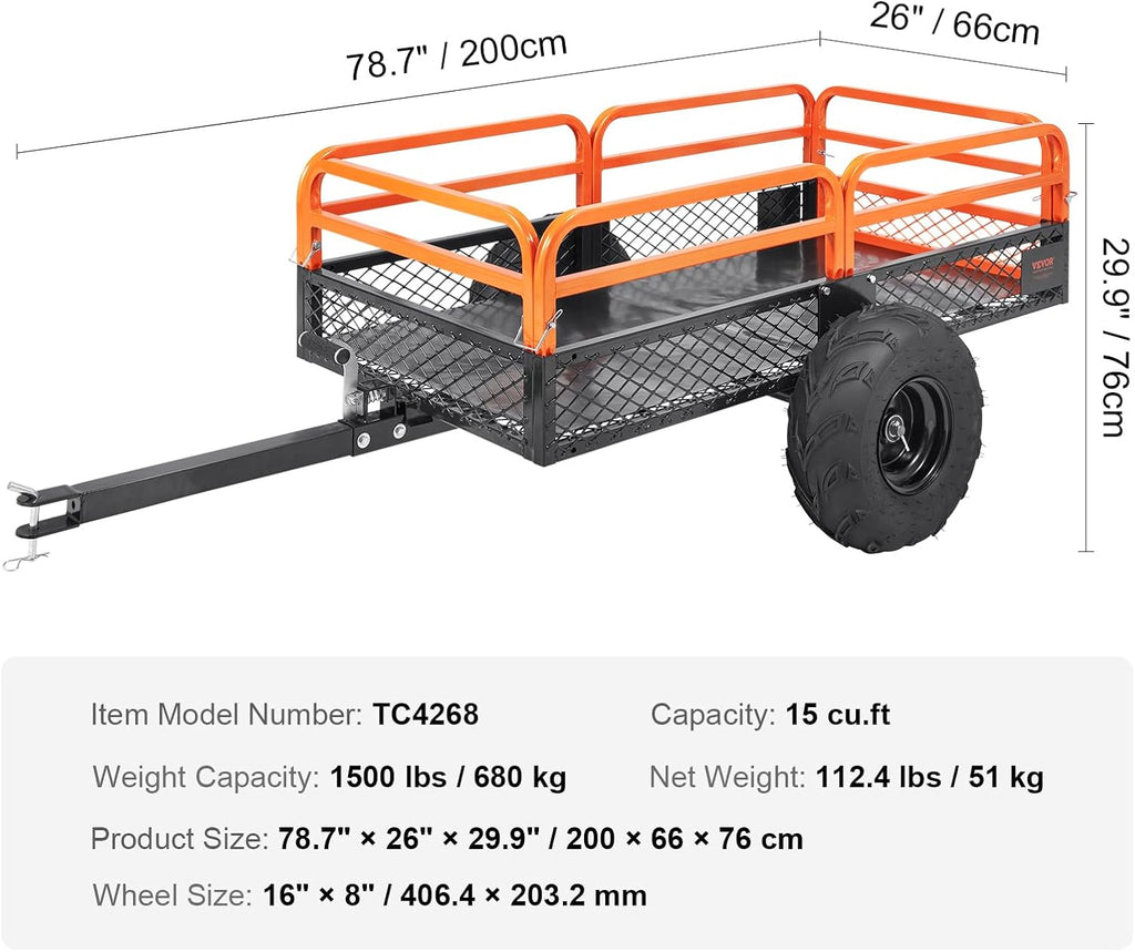 vevor atv utv trailer tow behind dump cart on a desk or shelf