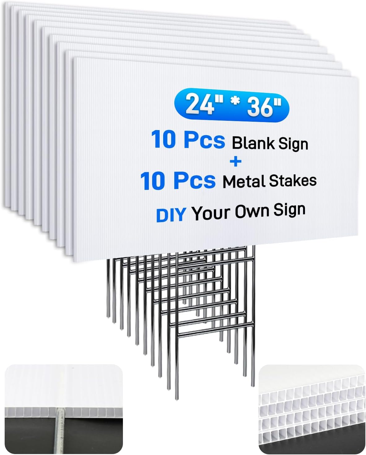 mulctun 24"x36" 5mm blank yard signs with stakes,10pcs, main product view
