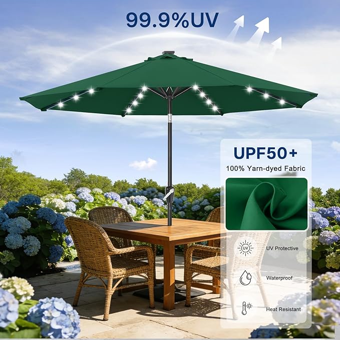 ABCCANOPY Durable Solar Led Patio Umbrellas with 32LED Lights 11FT (Deep Green)