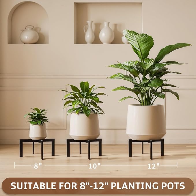 IZIDDO Plant Stand Indoor Outdoor,Metal Mid-Century Pot Stand,Modern Plant Holder Rattan Flower Plant Stool,Low Short Plant Stands for Indoor Fit 5-12 Inch Pot,Black(Pot & Plant Not Included)