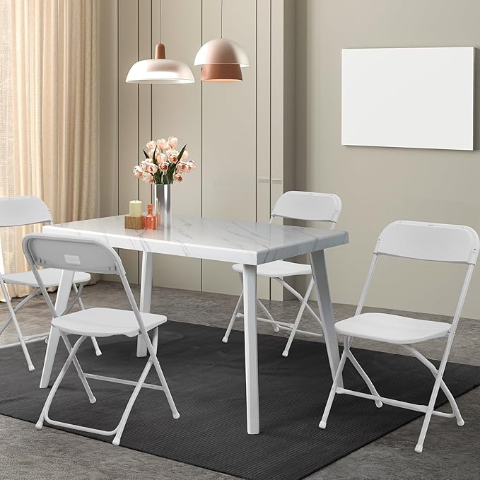 VINGLI 1 Pack White Plastic Folding Chair, Indoor Outdoor Portable Stackable Commercial Seat with Steel Frame 350lb. Capacity for Events Office Wedding Party Picnic Kitchen Dining