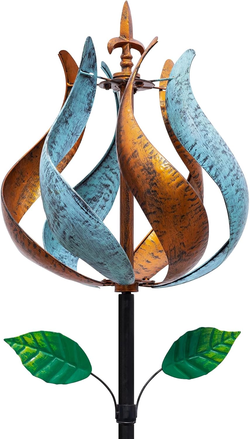 Wind Spinners Outdoor, Tulip Metal Wind Spinner with Stake for Yard and Garden, Outdoor Decor Ideas for Garden Lovers (14'' W x 75'' H)