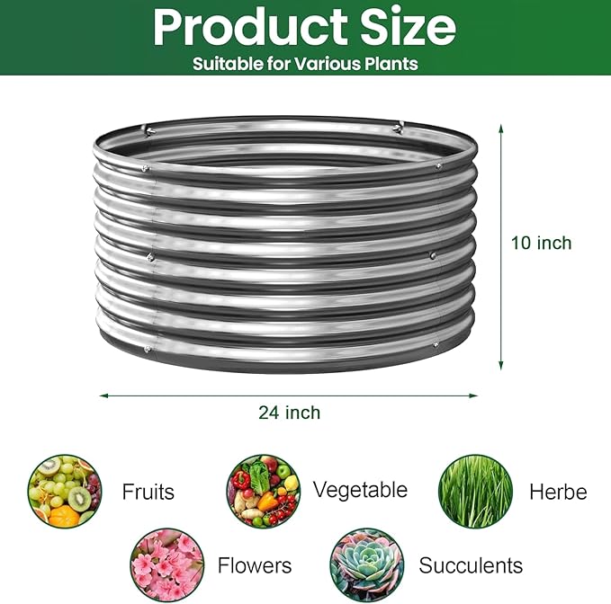 5 Pack 2x2FT Round Corrugated Galvanized Steel Raised Garden Bed Outdoor, Metal Above Ground Garden Bed for Vegetables and Flowers, Raised Beds for Gardening-2x2FTx10Inch