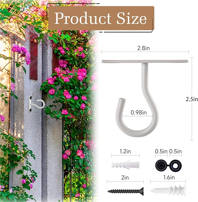 2Pack 2.5Inch Ceiling Hooks for Hanging Plant, Hanger for Indoor and Outdoor Plant Pots Holder, Wall Hook for Planters, Flower Basket, Wind Chimes, Lanterns, Lights, Bird Feeders, Home Decor-White
