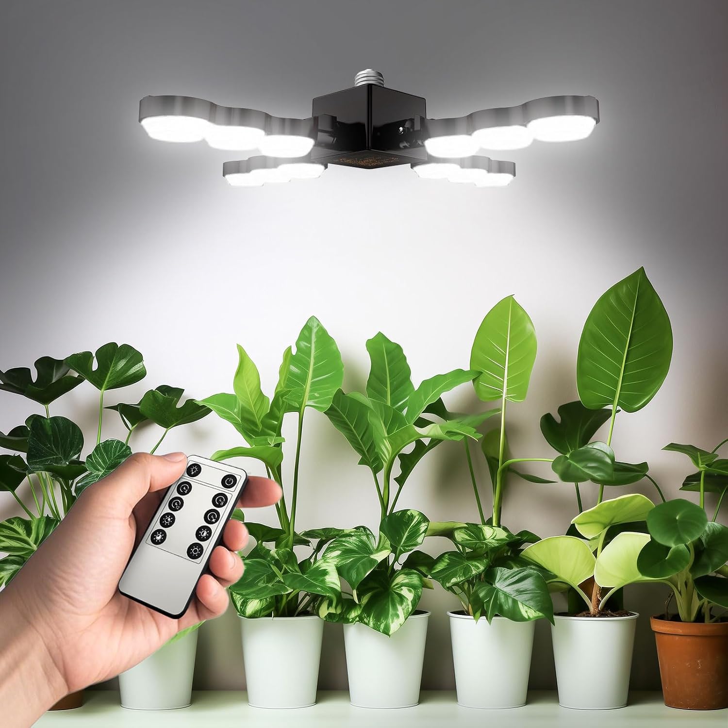 SANSI Grow Light for Indoor Large Plants, 80W High PPFD Dimmable, E26 Base | 4000K Full Spectrum, PPFD 720.9, Remote Timer & Dimmable, Folding Wings Wide Coverage, Cordless, Mid-Large Plants, ETL Listed