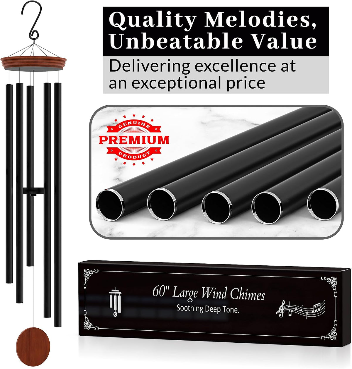 extra large 60" wind chimes - unique outdoor, package contents