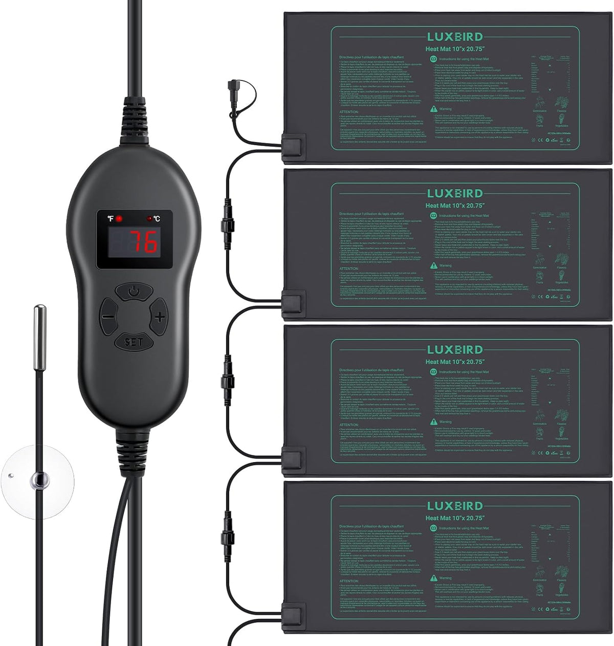 luxbird 4 pack seedling heat mats with digital, main product view