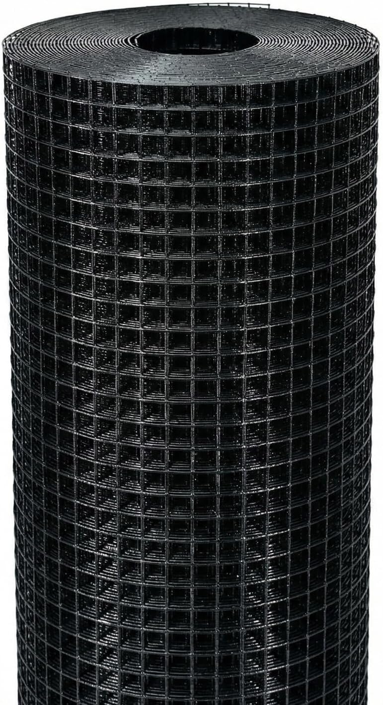Black Hardware Cloth 1/2 in. x 4 ft. x 100 ft. 19-Gauge | Vinyl Coated Chicken Wire Mesh Roll, Chicken Wire Fencing, Garden Fencing, Rat Wire, Gopher Mesh