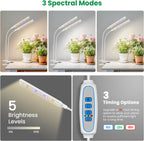 Aumtrly Plant Lights for Indoor Growing, 2 Head White Clip on Grow Lamp | 114 LED Full Spectrum, for Seed Starting, 6/12/16H Timer, 5 Dimming, 3 Light Modes, Flexible Gooseneck, Use Desk and Shelves