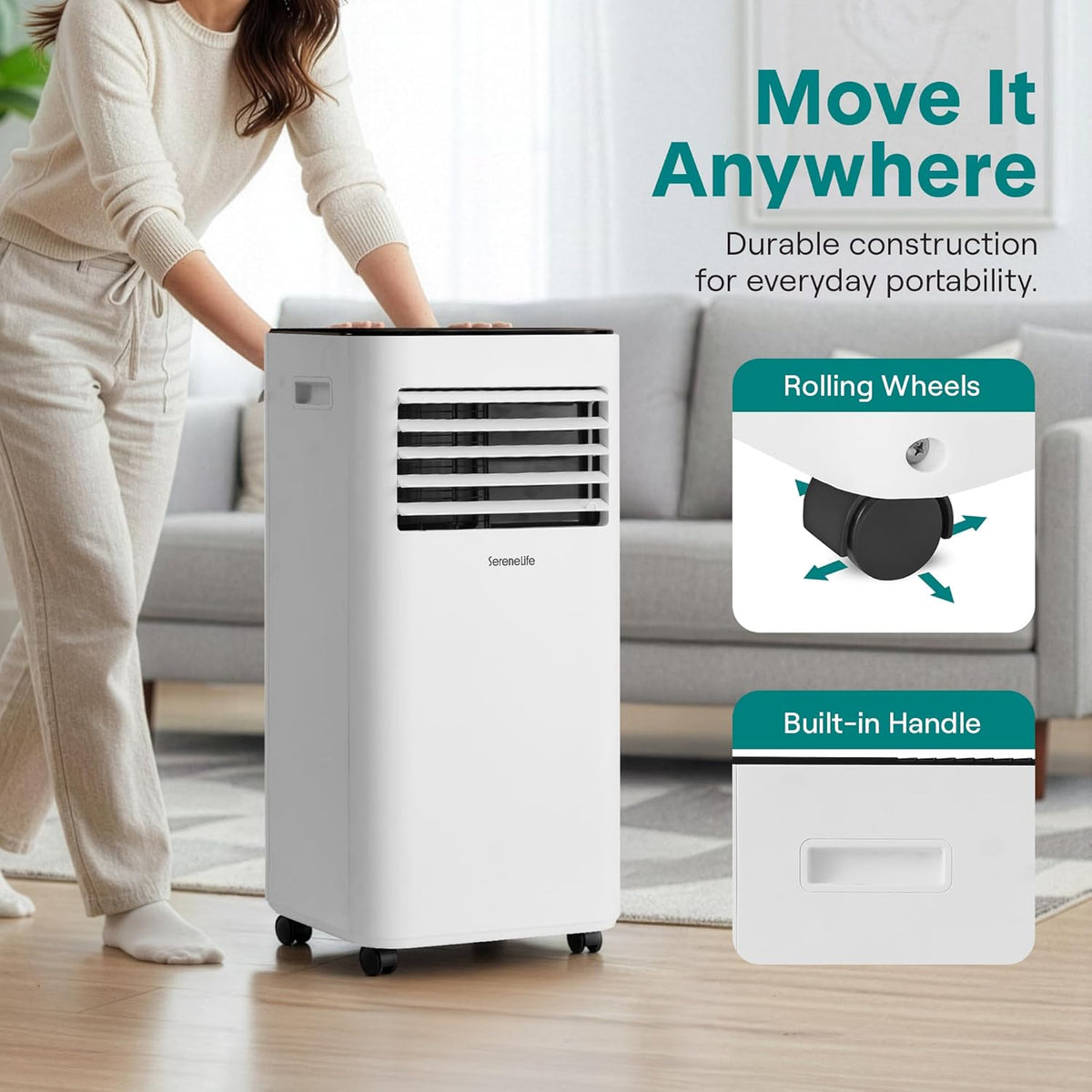 serenelife small air conditioner portable 10,000 btu with showing dimensions