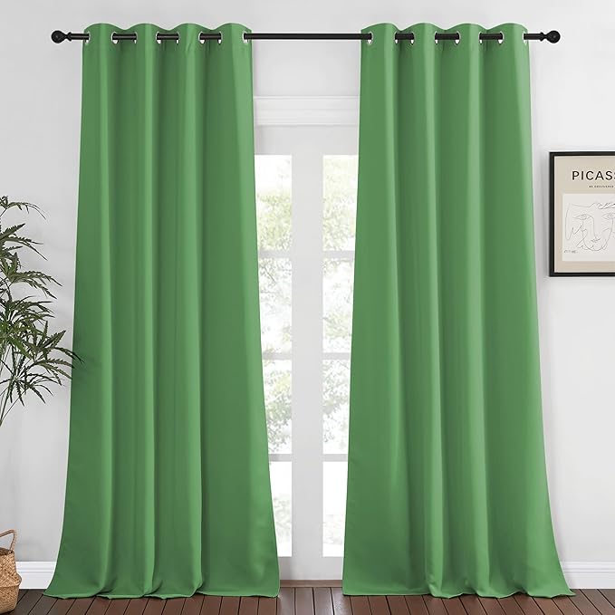 NICETOWN Blackout 108 inch Curtains for Sliding Glass Door, Grommet Thermal Insulated Room Darkening Window Treatment Sound Reducing Drapes for Room Divider, 1 Panel, W52 x L108, Froest Green