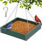 Gtongoko WPC Composite Platform Bird Feeder Hanging, Large 3.5 lbs Capacity, Durable, Seed Tray Bird Feeder for Outdoors with Metal Mesh Bottom Weather-Resistant for Garden Yard, Green