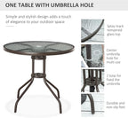 Outsunny 6 Piece Patio Dining Set for 4 with Umbrella, Outdoor Table and Chairs with 4 Folding Dining Chairs & Round Glass Table for Garden, Backyard and Poolside, Gray