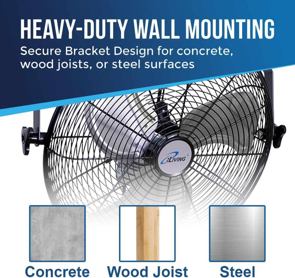 iliving 18 inch wall mount fan, 4550 cfm showing dimensions