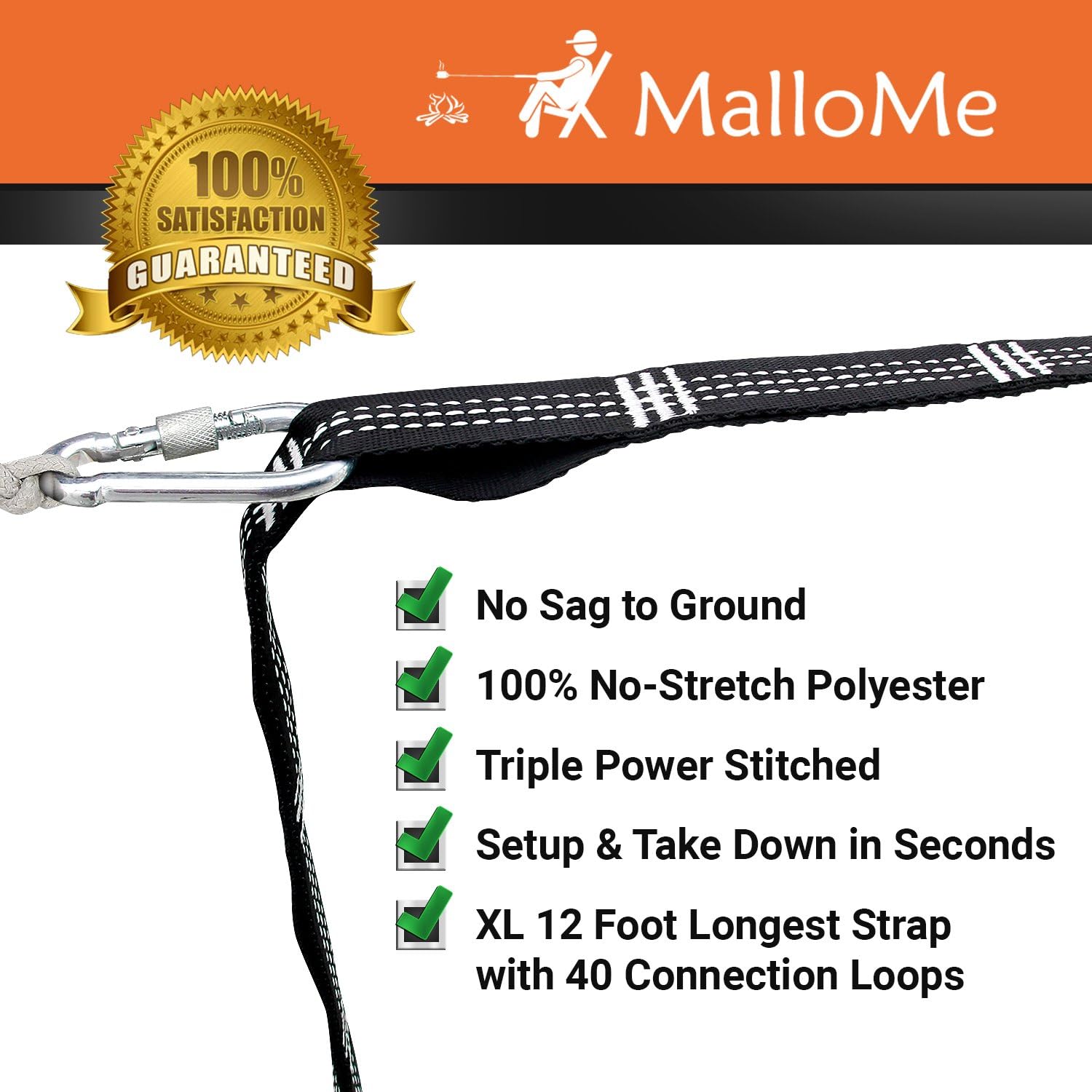 MalloMe Hammock Straps for Trees - Swing Straps - Multi-Purpose Hanging Kit, Heavy Duty Adjustable Tree Strap for Hammocks, Swings & Outdoor Use, Safe for Branch or Between 2 Trees