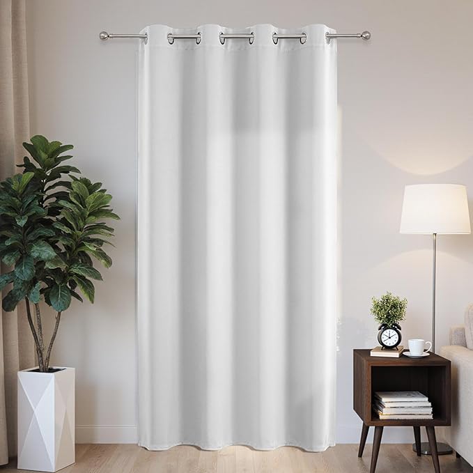 Joydeco Blackout Patio Sliding Door Curtains 96 Inches Long, Grommet Privacy Room Divider Curtains, Extra Wide Thermal Blackout Drapes for Bedroom Living Room (Greyish White, 60Wx96L, 1 Panel)