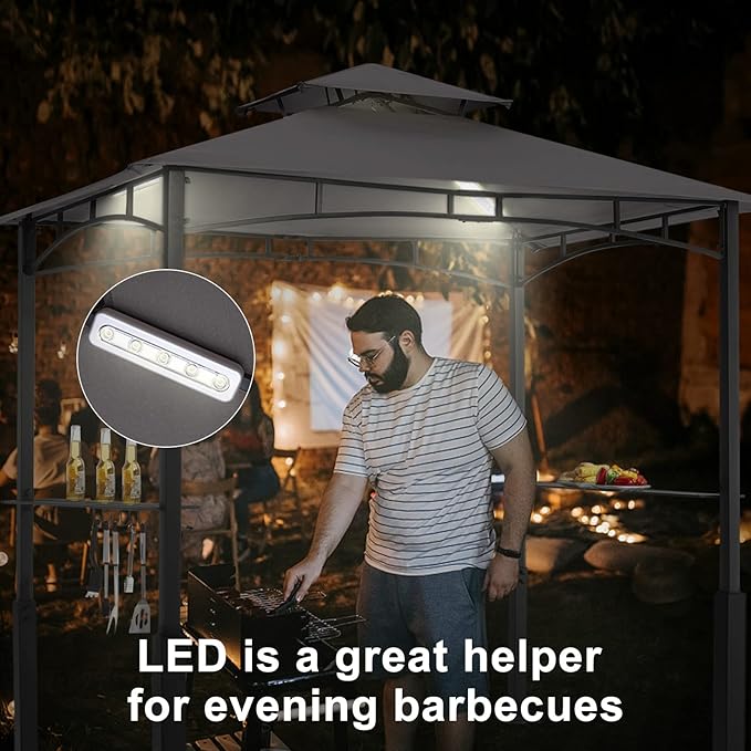ABCCANOPY 8x5 Grill Gazebo - Outdoor BBQ Canopy Shelter with Led Light for Patio Backyard Grilling (Dark Grey)