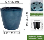 Dexceder 13x12 Self Watering Planter with Wheels Indoor Outdoor, Inner Pot Design, Thickened Large Floor Standing Flower Plant Pot with Water Level Indicator (Grayish Green Gradient)