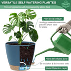 montresor 2-Pack of 8inch Self Watering Pots Blue Sturdy Plastic Flower Pot for Indoor Plants with Cotton Rope and Visual Water Storage Tray, Plastic Pots for Plants