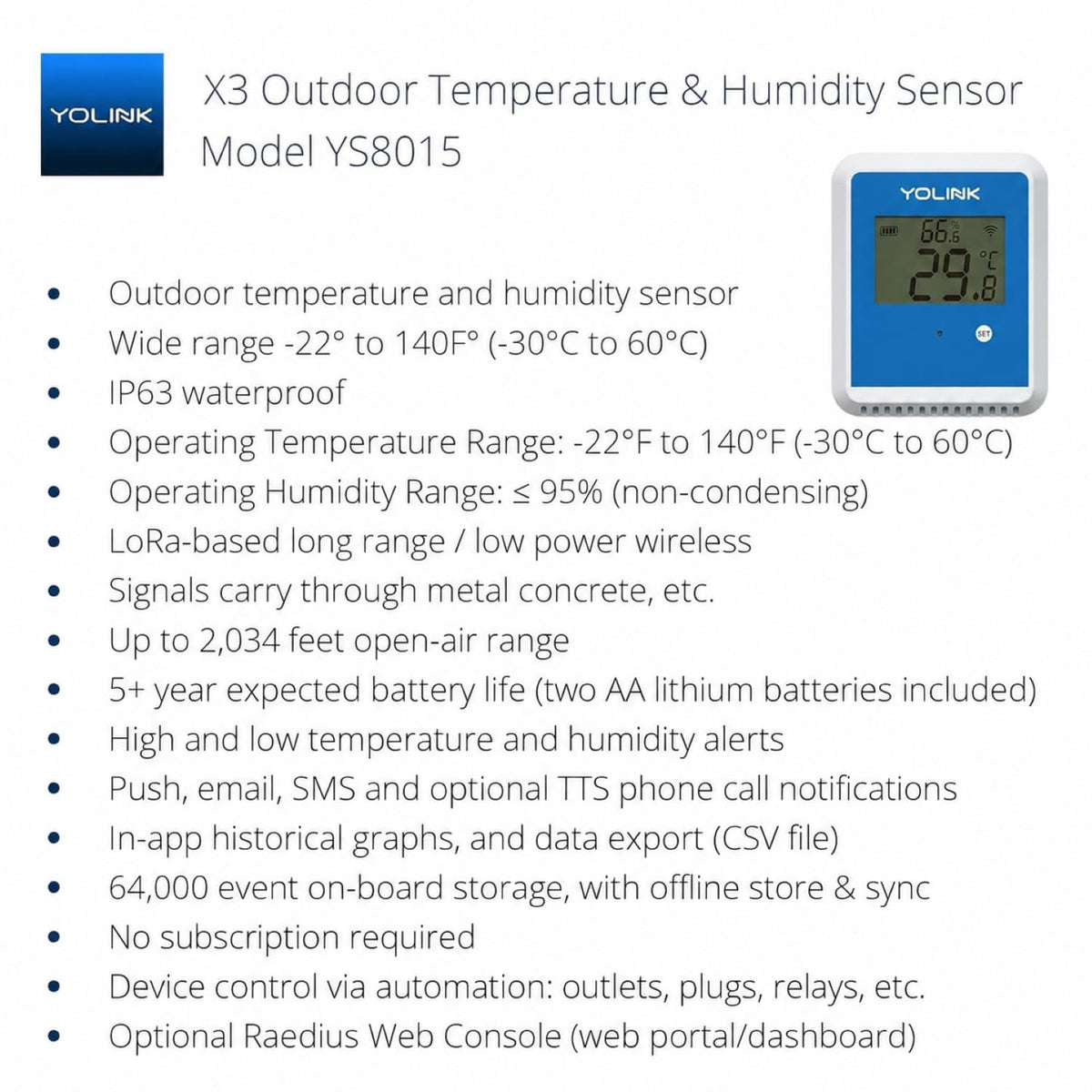 yolink x3 outdoor thermometer hygrometer data logger, ys8015 shown in use