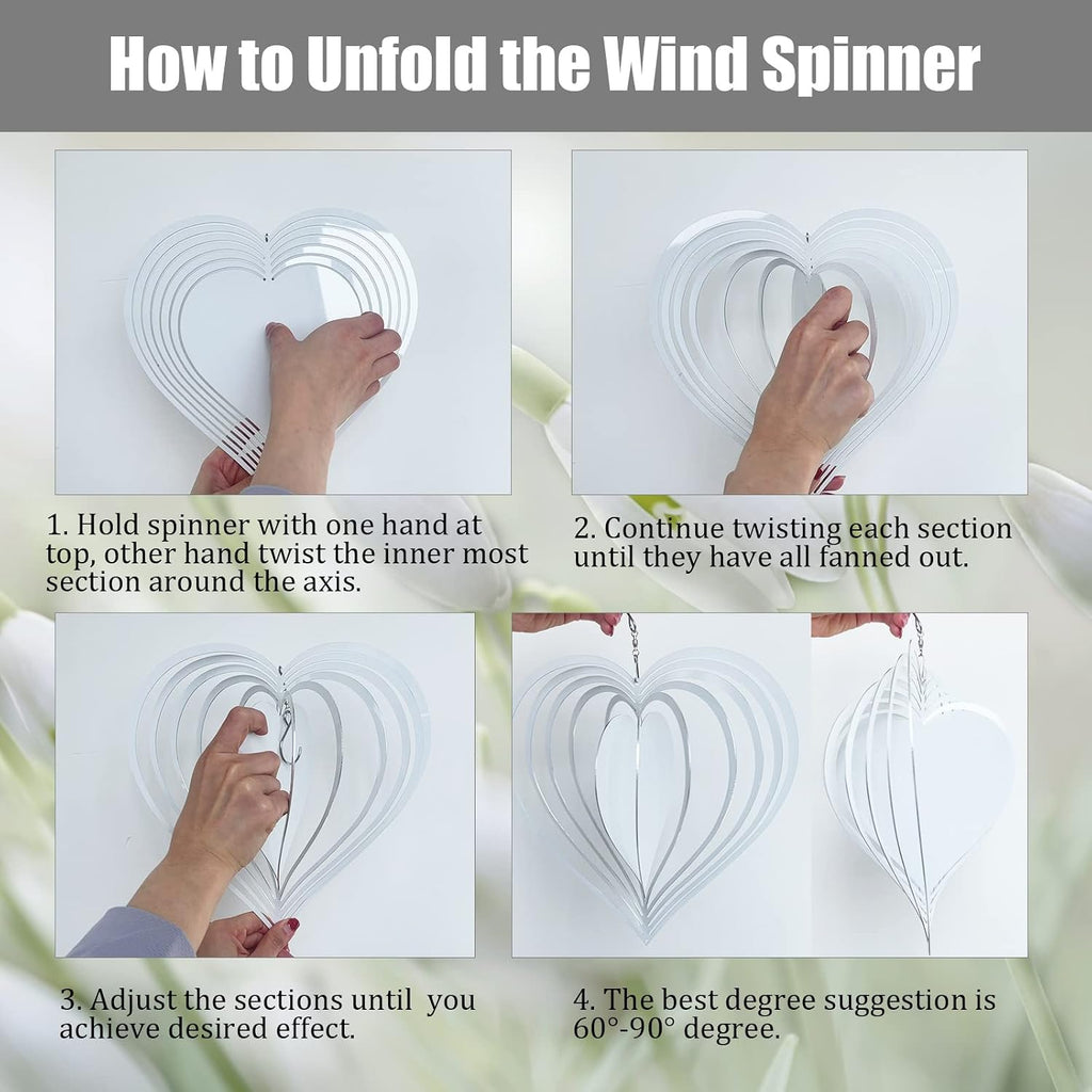 4Pack 10inch Sublimation Wind Spinner Blanks 3D Aluminum Metal Wind Sculpture Kinetic Spinners for Yard and Garden Indoor Art Ornaments Hanging Decoration (Heart)