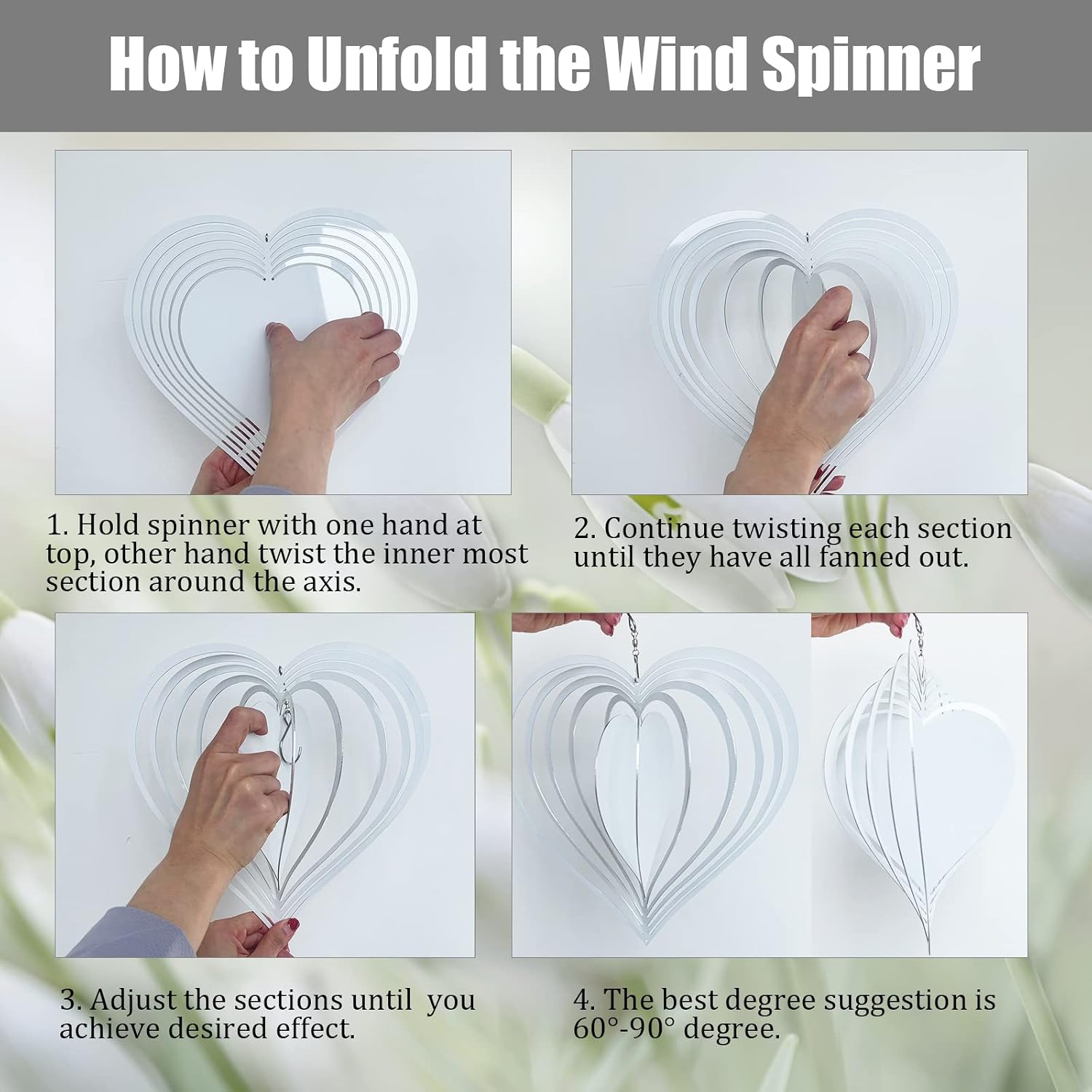 4Pack 10inch Sublimation Wind Spinner Blanks 3D Aluminum Metal Wind Sculpture Kinetic Spinners for Yard and Garden Indoor Art Ornaments Hanging Decoration (Heart)