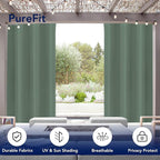 PureFit Outdoor Curtains for Patio Waterproof Weatherproof, UV Resistant Outside Curtains for Gazebo, Front Porch, Pergola, Sun Blocking Privacy Curtain, 52W x 95L inch, 1 Panel, Sage Green