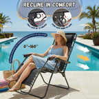 EZONE (Set of 2 Zero Gravity Lounge Chairs Outdoor Adjustable Reclining Patio Chair Steel Mesh Folding Recliner for Pool Beach Camping Lounge Chair with Pillows and Cup Tray (2, Black)