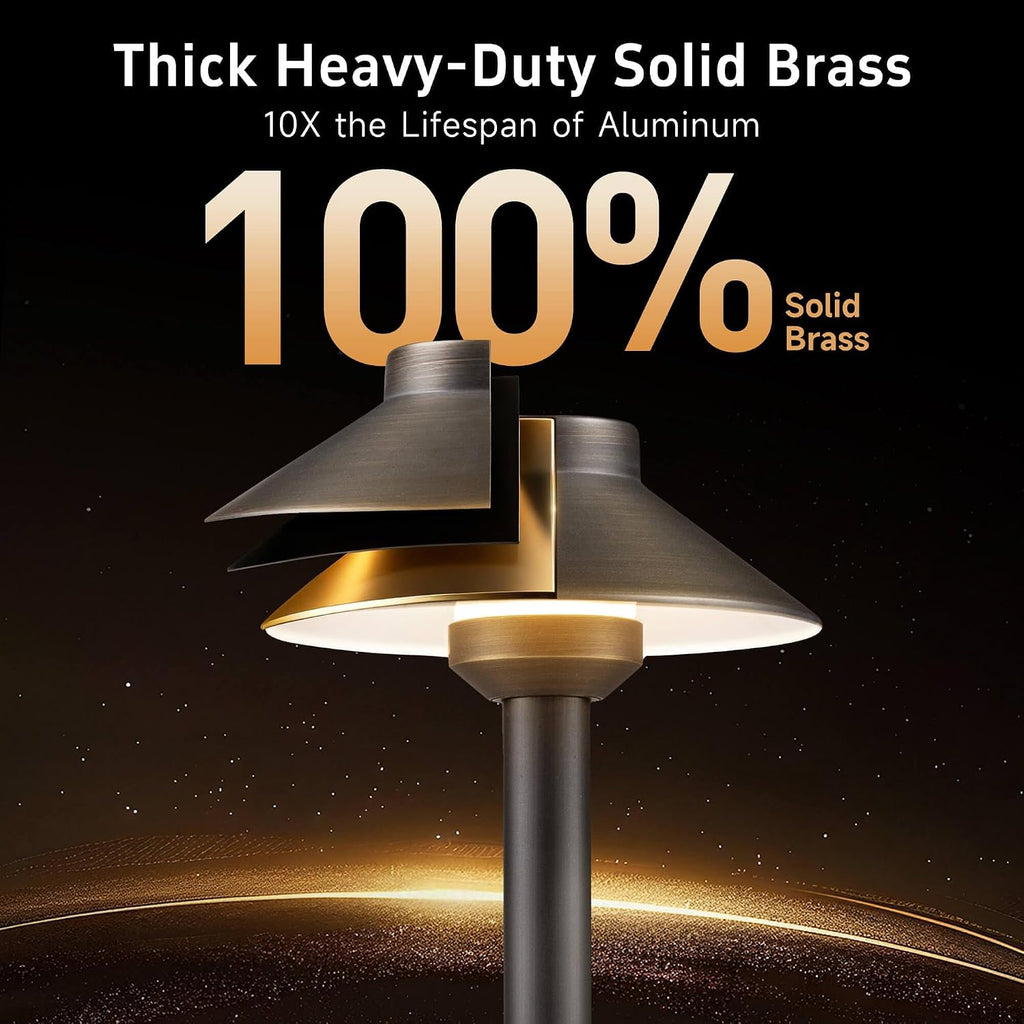 Brass Low Voltage Pathway Lights, 12V Hat-Top Bronze IP65 Waterproof LED Landscape Walkway Lights for Yard Driveway（G4 Bulb, Transformer & Wire Sold Separately）