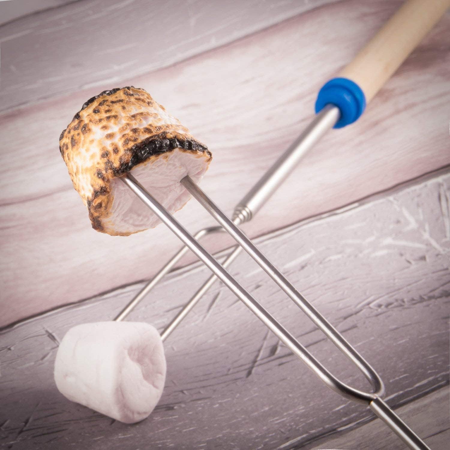 Marshmallow Roasting Sticks Smores Stick for Fire Pit - Hot Dog Campfire Skewers Mashmellow Camping 32 Inch Long Extendable Forks 5 Pack