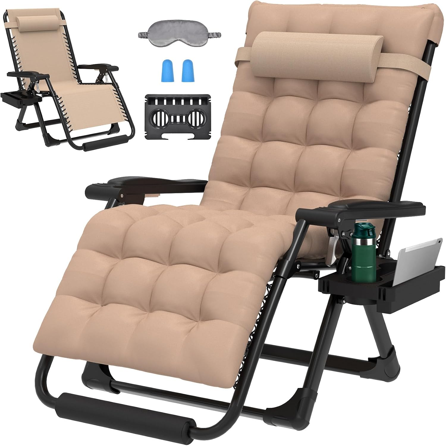 29In XL Zero Gravity Chair, 440LBS with Cushion | Anti Gravity Recliner Lounge Chair with Aluminum Alloy Lock & Footrest, 90-170° Adjustable, for Lawn Patio Indoor Outdoor