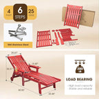Patio Chaise Lounge Chair Set of 2, Oversized Lounge Chair Outdoor with 5 Positions, HDPE, Patio Lounge Chair with Wheels & Cup Holder for Pool, Deck, Poolside,Red