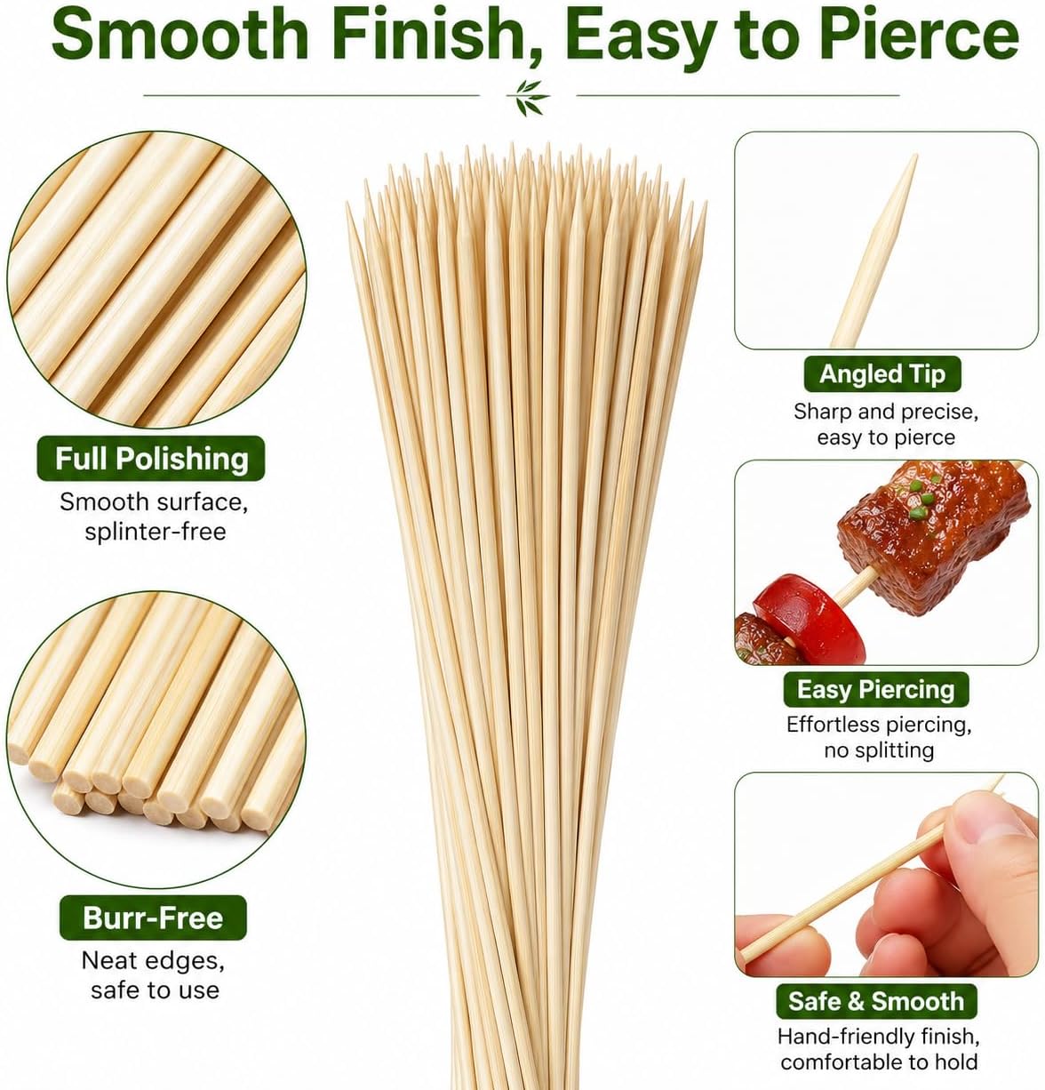 100 PCS Natural Bamboo Skewers, 4/6/8/10/12 Inch 4mm Thick Heavy Duty BBQ Sticks for Grilling, Kabob, Cocktail, Fruit, Chocolate Fountain, Crafting, Party (12 inch)
