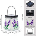 SAVENNA Mosaic Solar Lantern,Handcrafted Glass Outdoor Hanging or Table Lantern,600mAh Long Lasting Garden Light for Patio, Yard & Outdoor Decor– Lavender Pattern