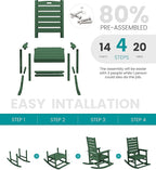 SERWALL Outdoor Rocking Chair, Oversized Rocking Chair with Footrest for Adults, HDPE All Weather Resistant Rocking Chairs for Patio, 350lbs Weight Capacity, Green