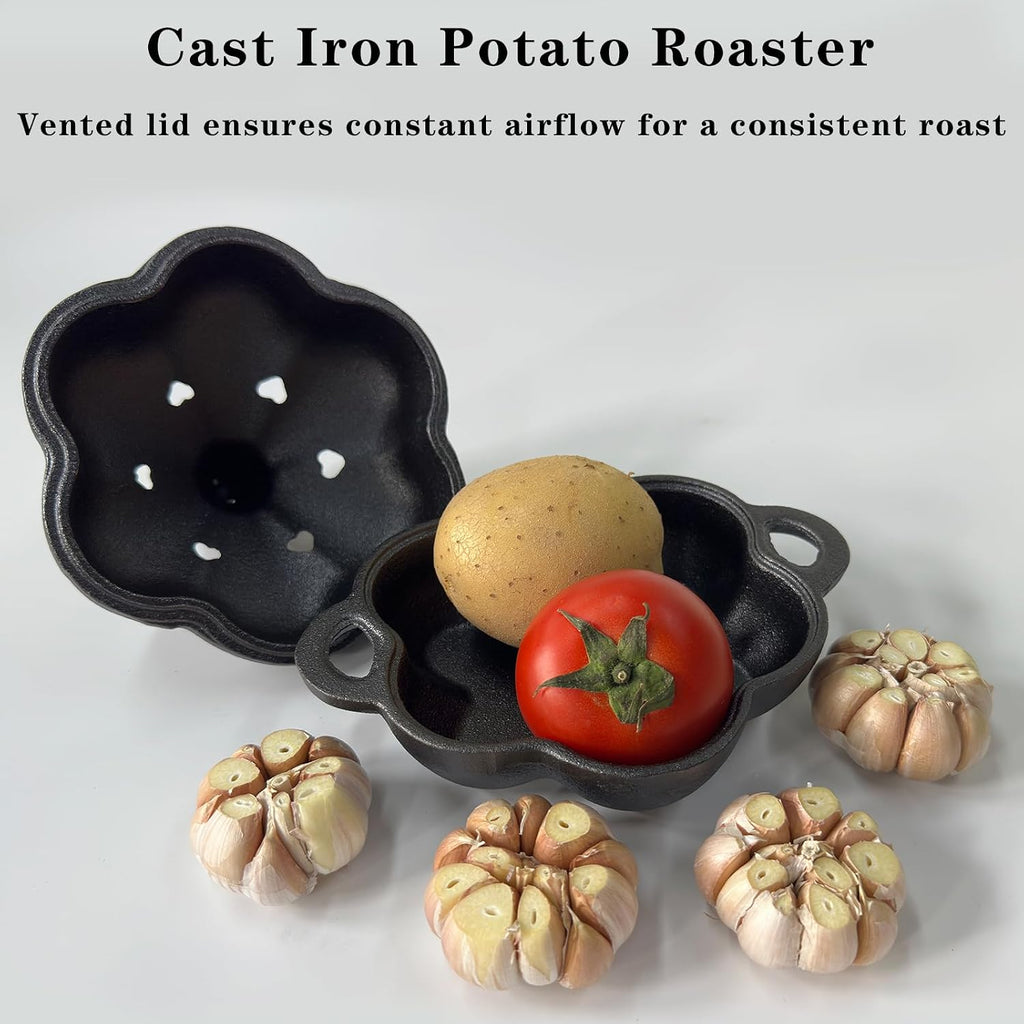 Pre-Seasoned Cast Iron Smoker & Garlic Roaster with Airflow Lid | Wood Chip Smoker Box for BBQ, Oven, Smoky Vegetables & Meats, Grill Smoker Boxes