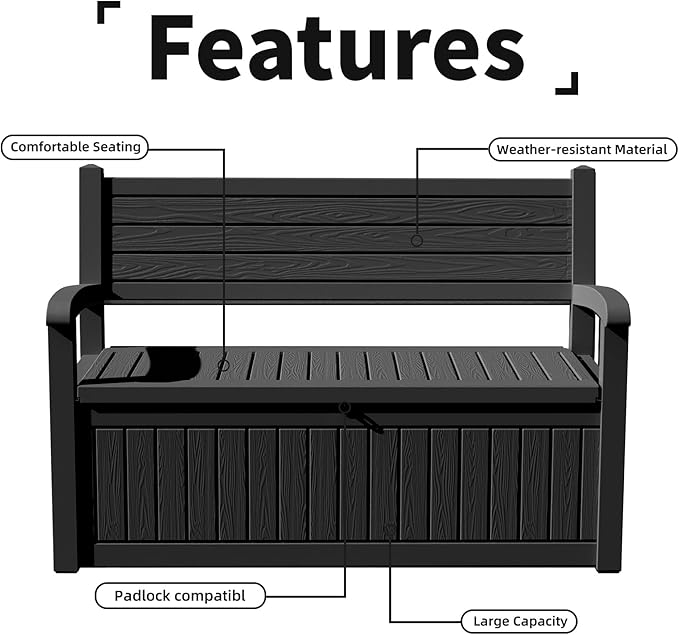 80 Gallon Outdoor Storage Bench Deck Box Waterproof Lockable,Outdoor Storage Furniture for Patio,Garden and Porch,Tools and Cushions（ Black Stripe）