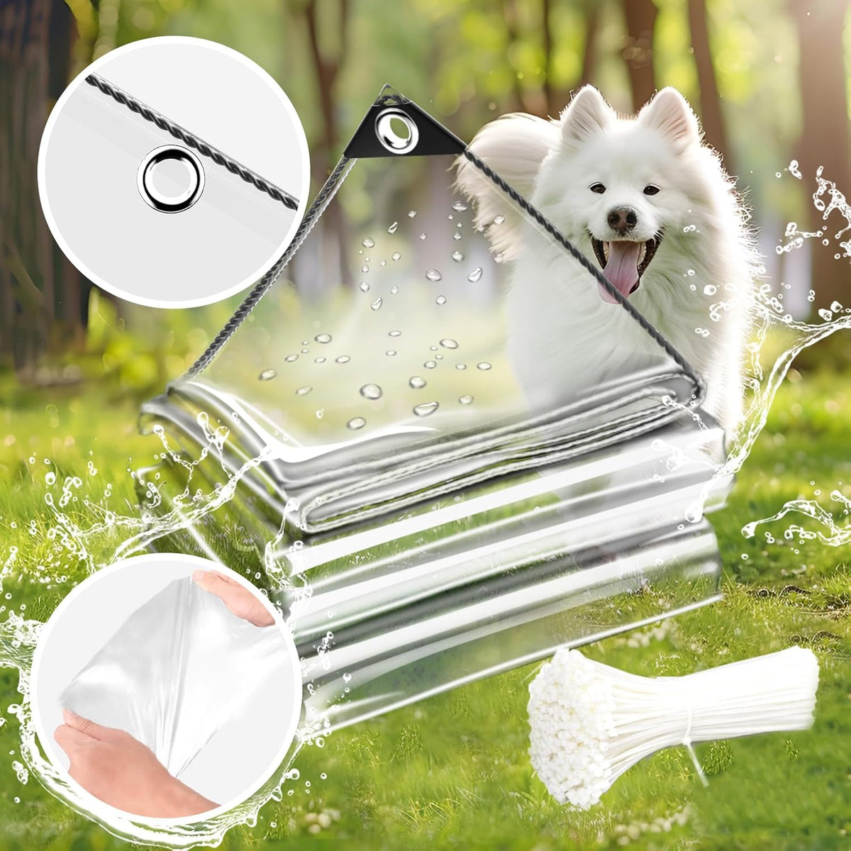 13 ft clear waterproof tarp, pvc 11.8 mil, close-up detail