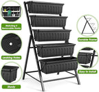 Suyncll Vertical Raised Garden Bed Planter Box,5 Tiers Vertical Garden Planter with Drainage System&4 Hooks for Herb Vegetables Flowers